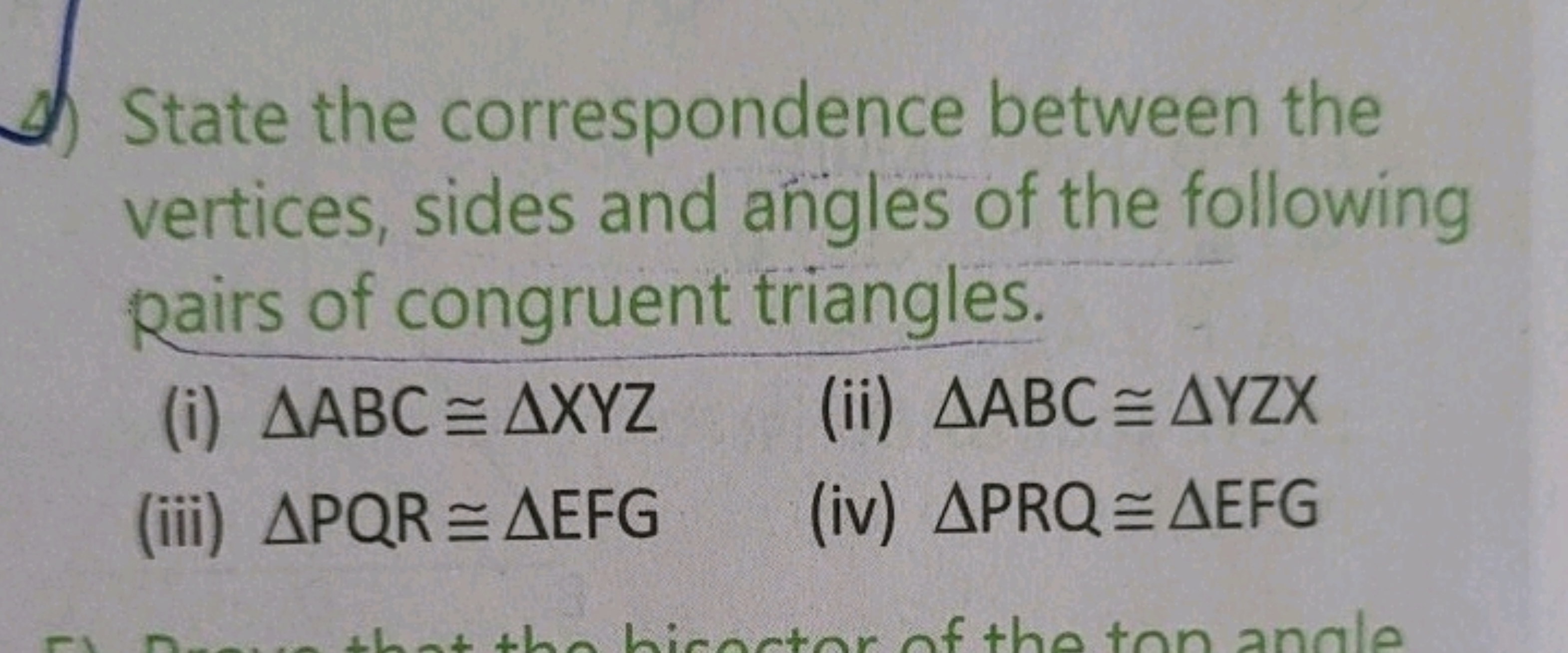 State the correspondence between the vertices, sides and angles of the