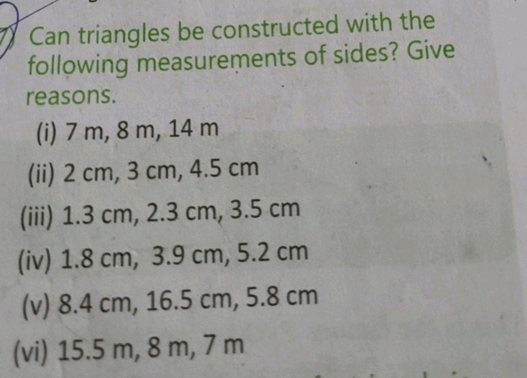 Can triangles be constructed with the following measurements of sides?