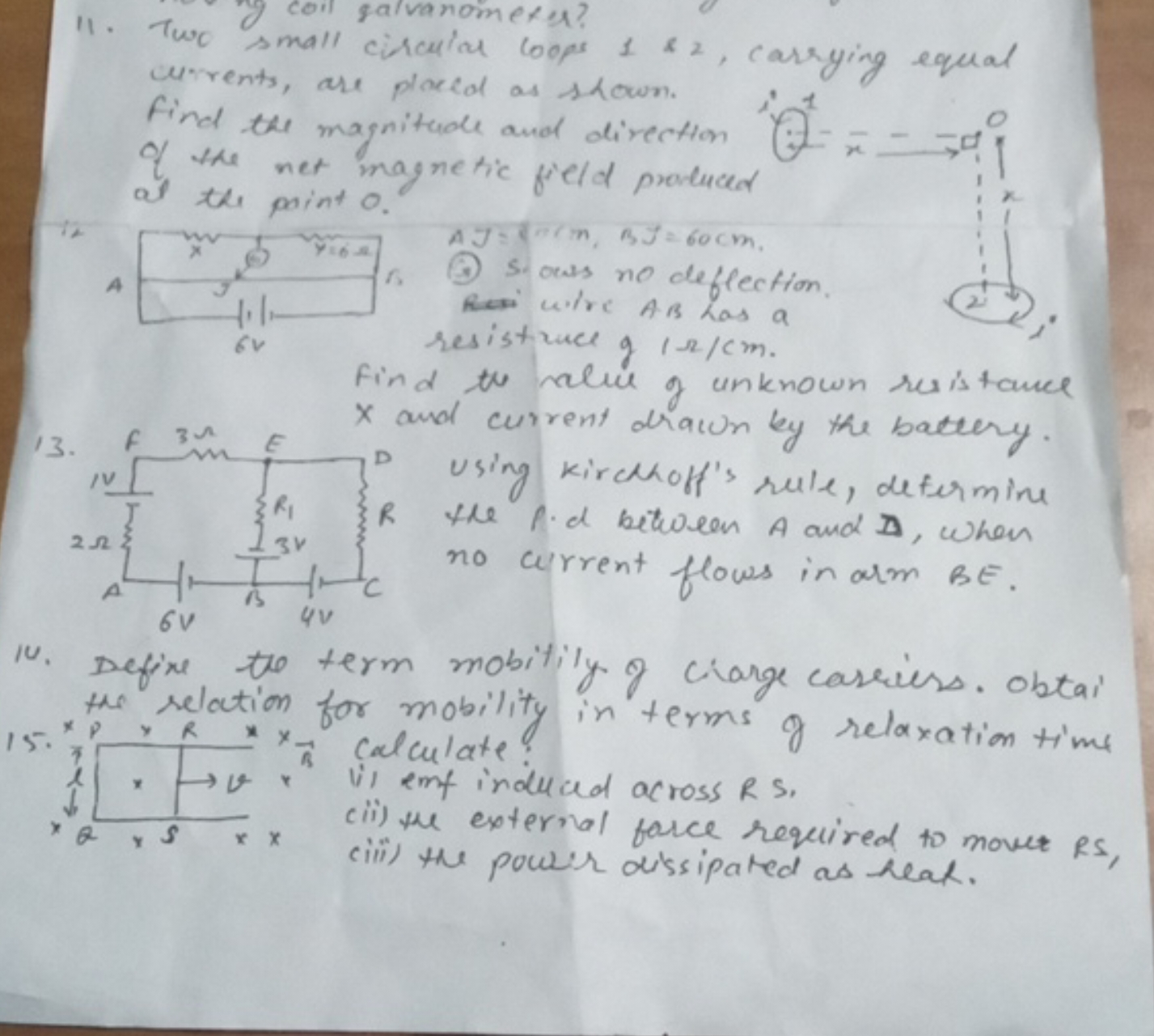 11. Tue coll galvanometer?
currents, cilculiat loops 1 \& 2 , carrying