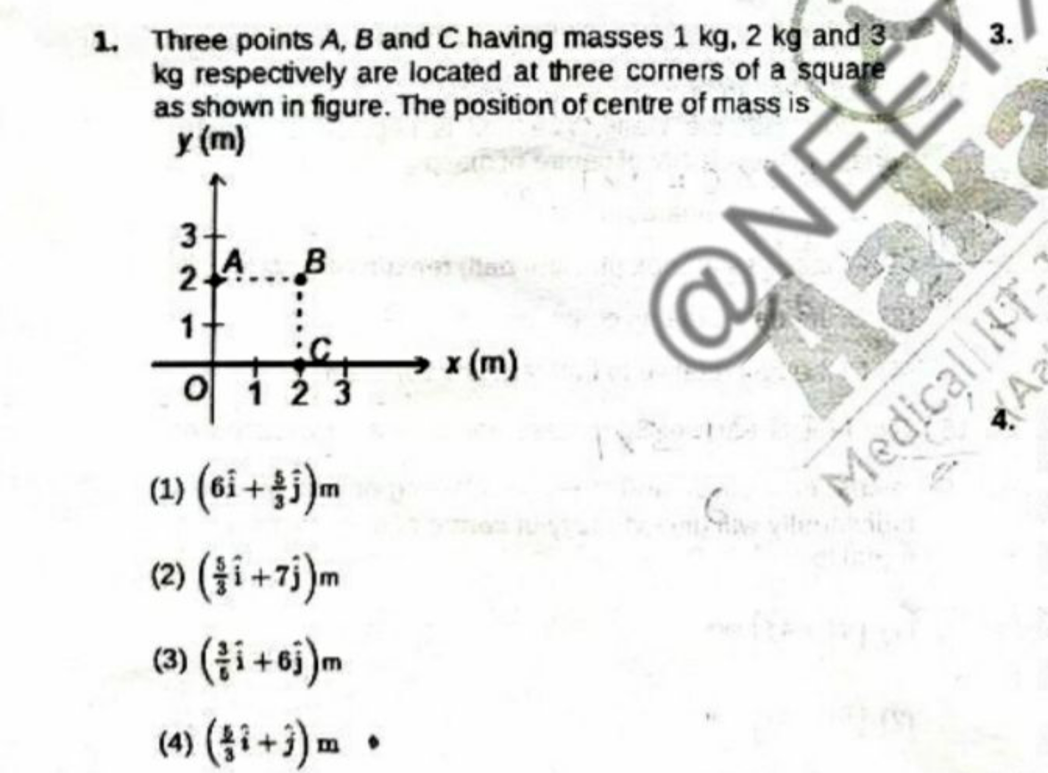 1. Three points A,B and C having masses 1 kg,2 kg and 3 kg respectivel