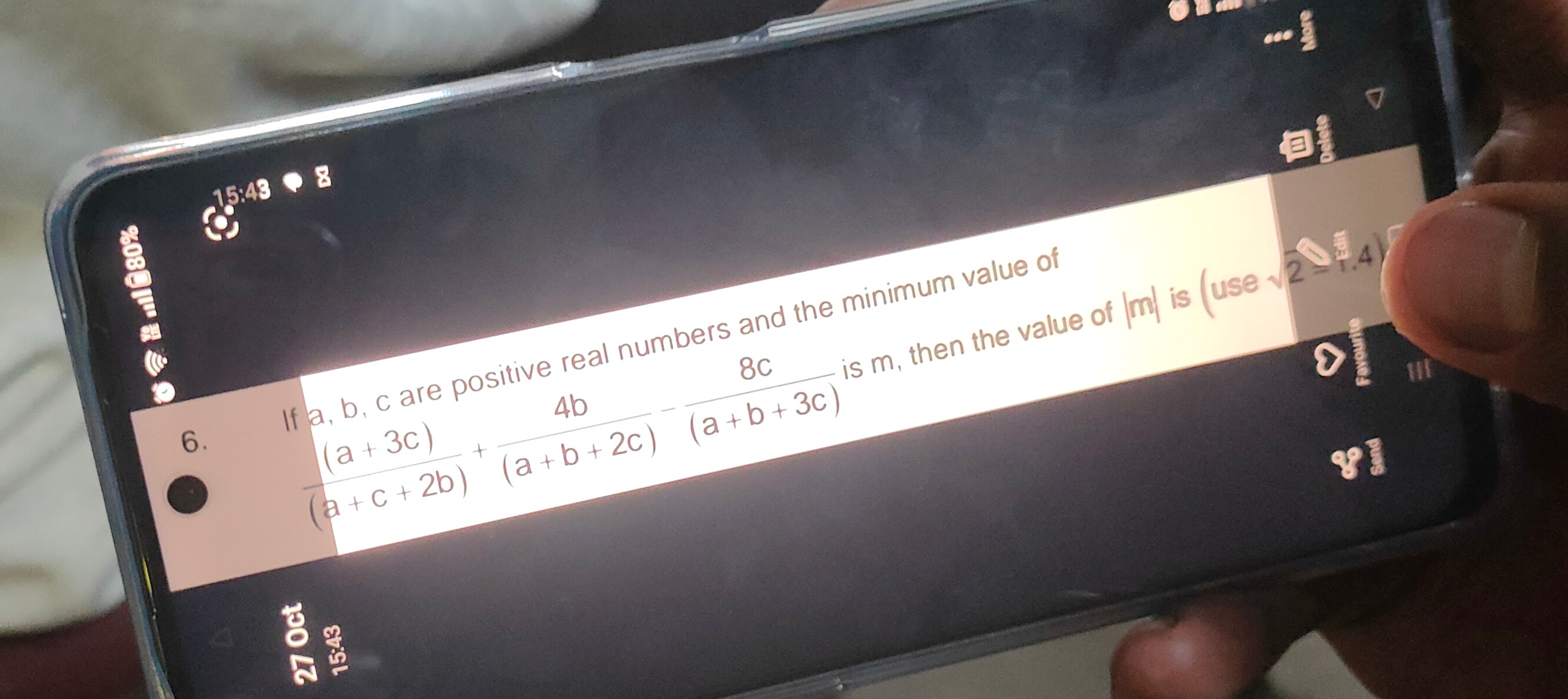 6. If a,b,c are positive real numbers and the minimum value of (a+c+2b