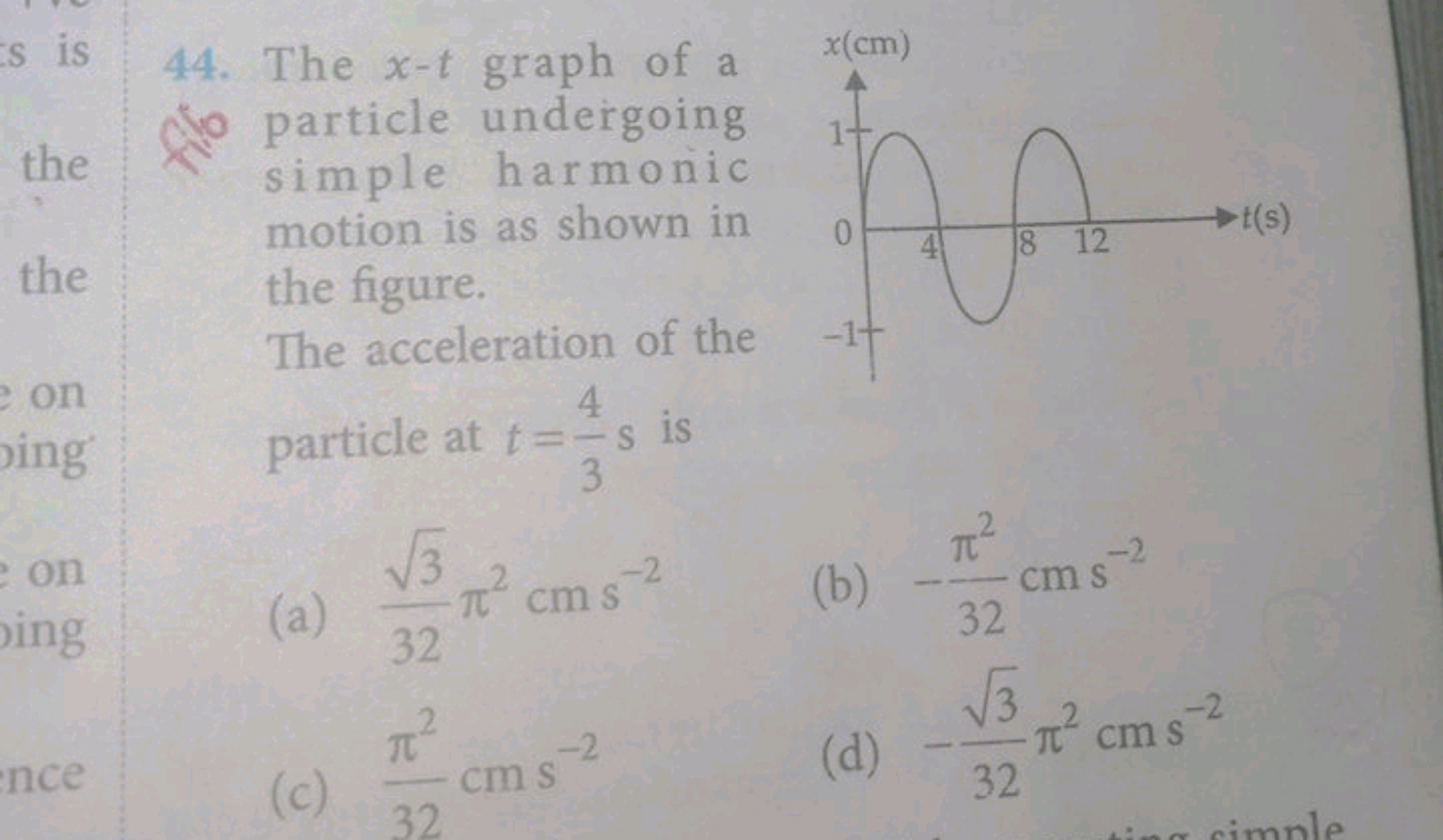 44. The x−t graph of a particle undergoing simple harmonic motion is a