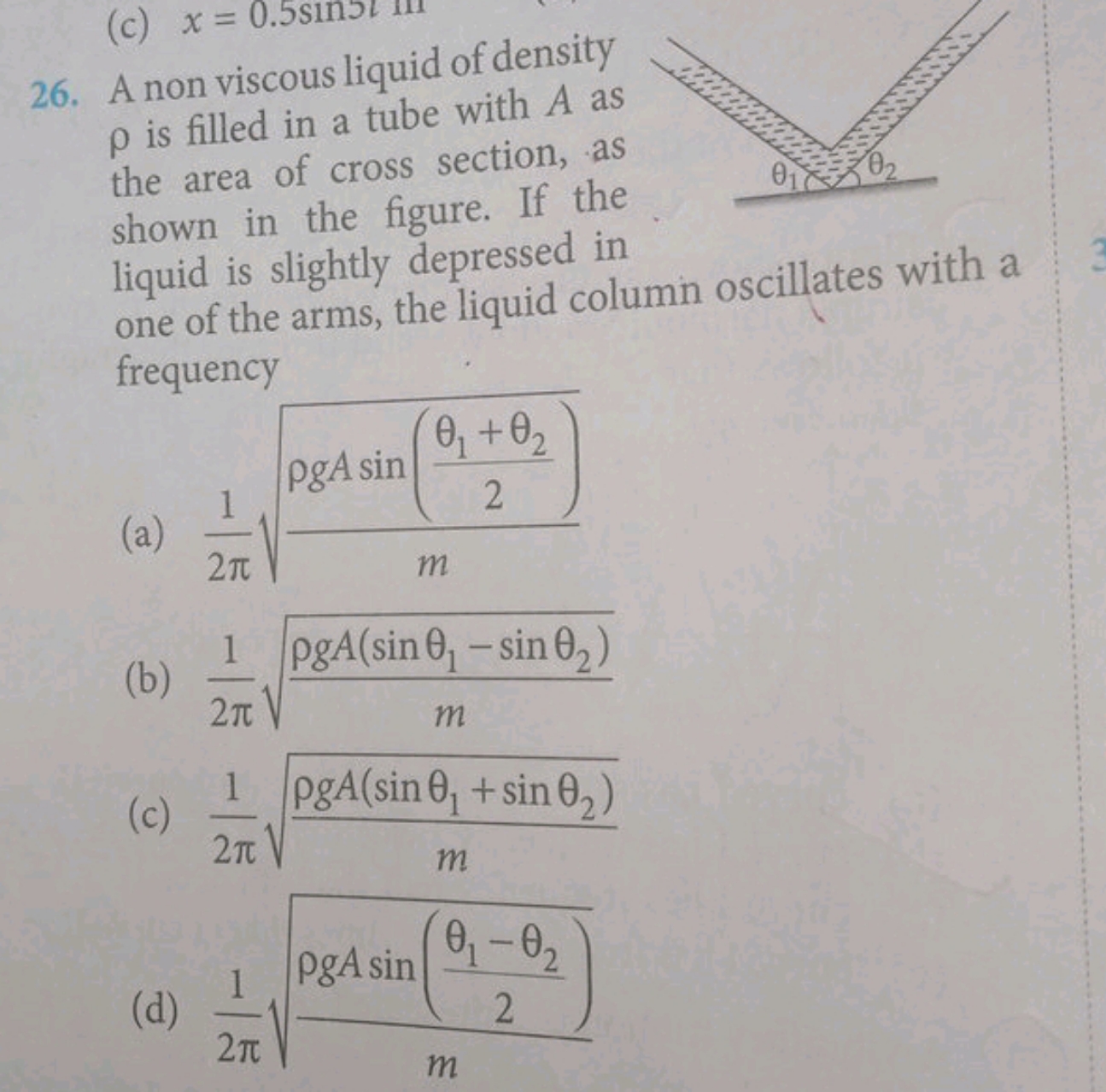 26. A non viscous liquid of density ρ is filled in a tube with A as th