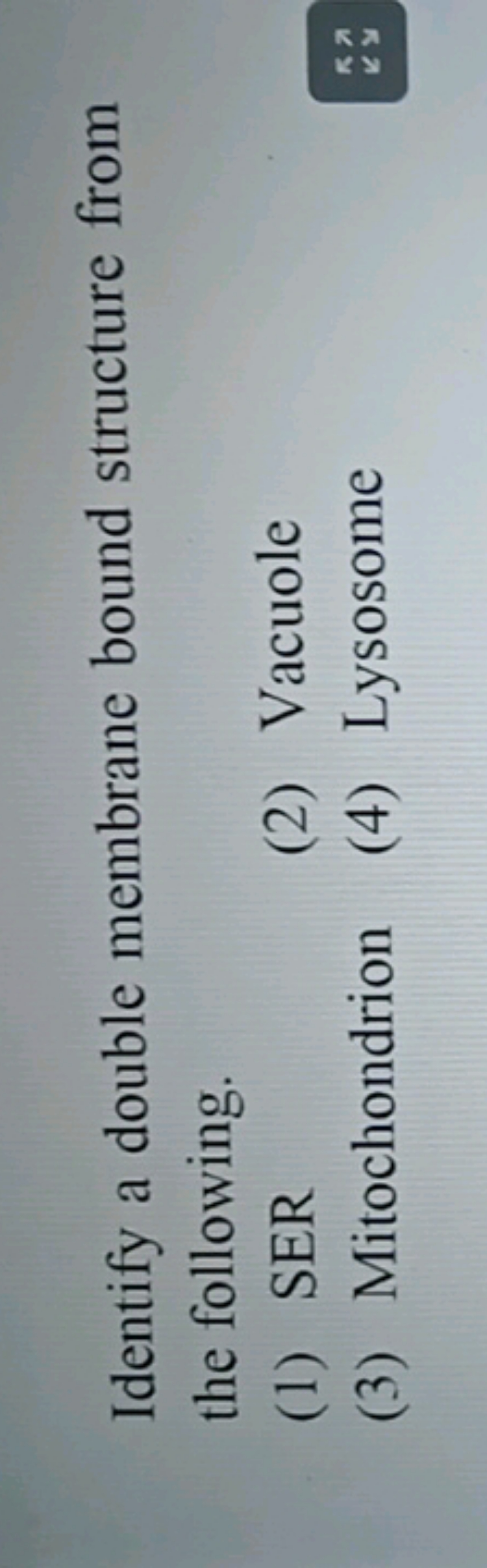 Identify a double membrane bound structure from the following.
(1) SER