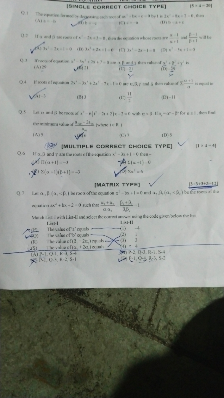 [SINGLE CORRECT CHOICE TYPE]
∣5×4=20∣
Q1.The equation formed by degyas