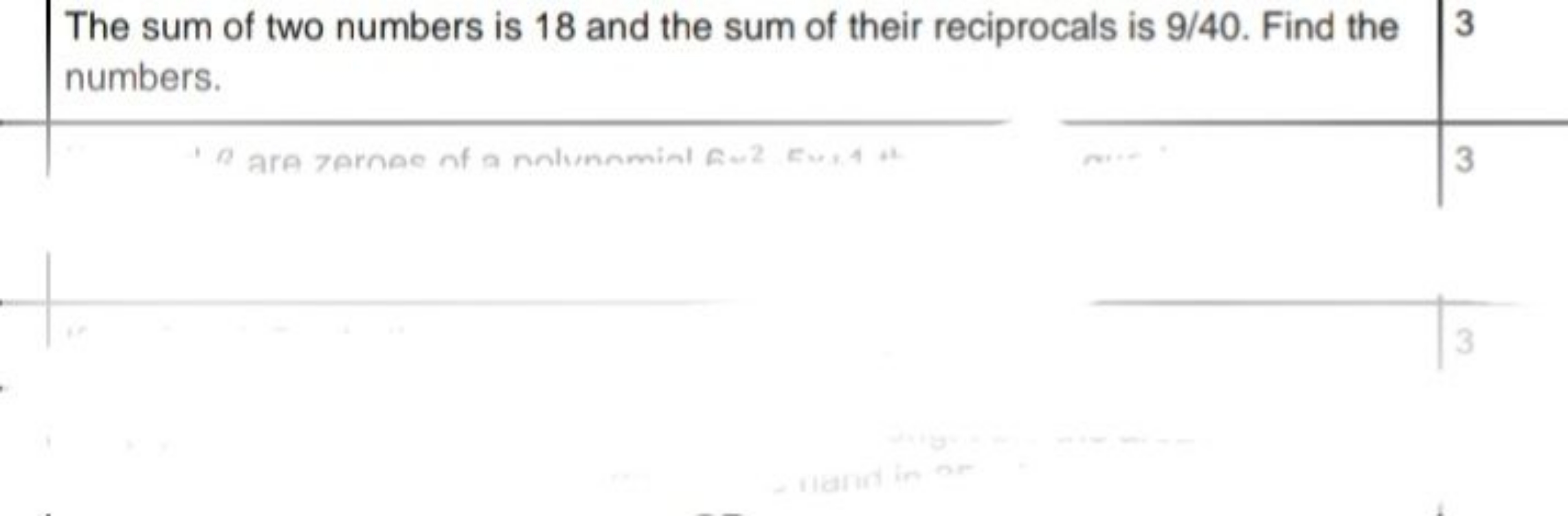 The sum of two numbers is 18 and the sum of their reciprocals is 9/40.