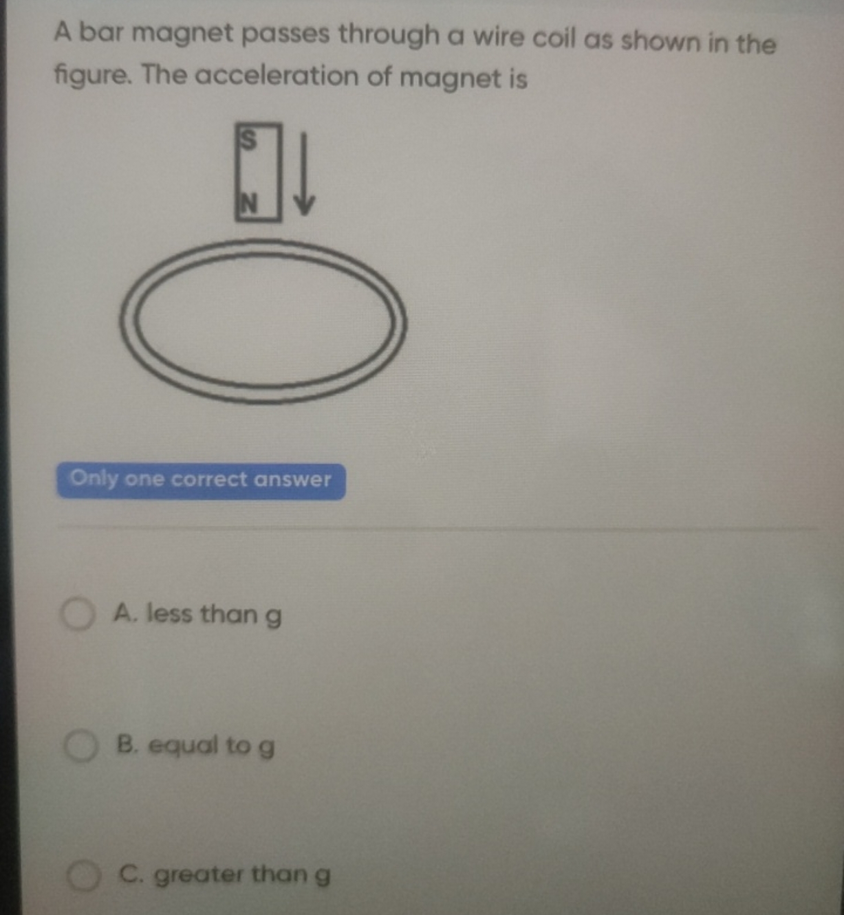 A bar magnet passes through a wire coil as shown in the figure. The ac