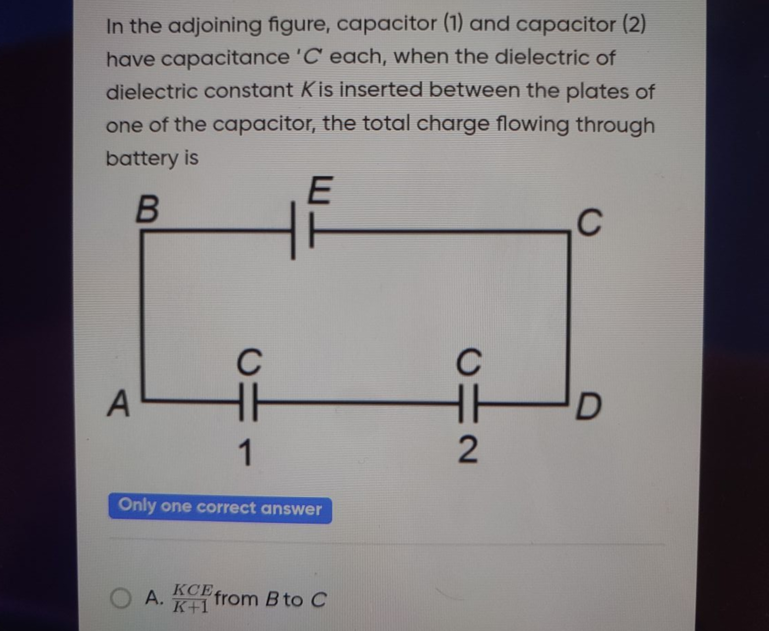 In the adjoining figure, capacitor (1) and capacitor (2) have capacita