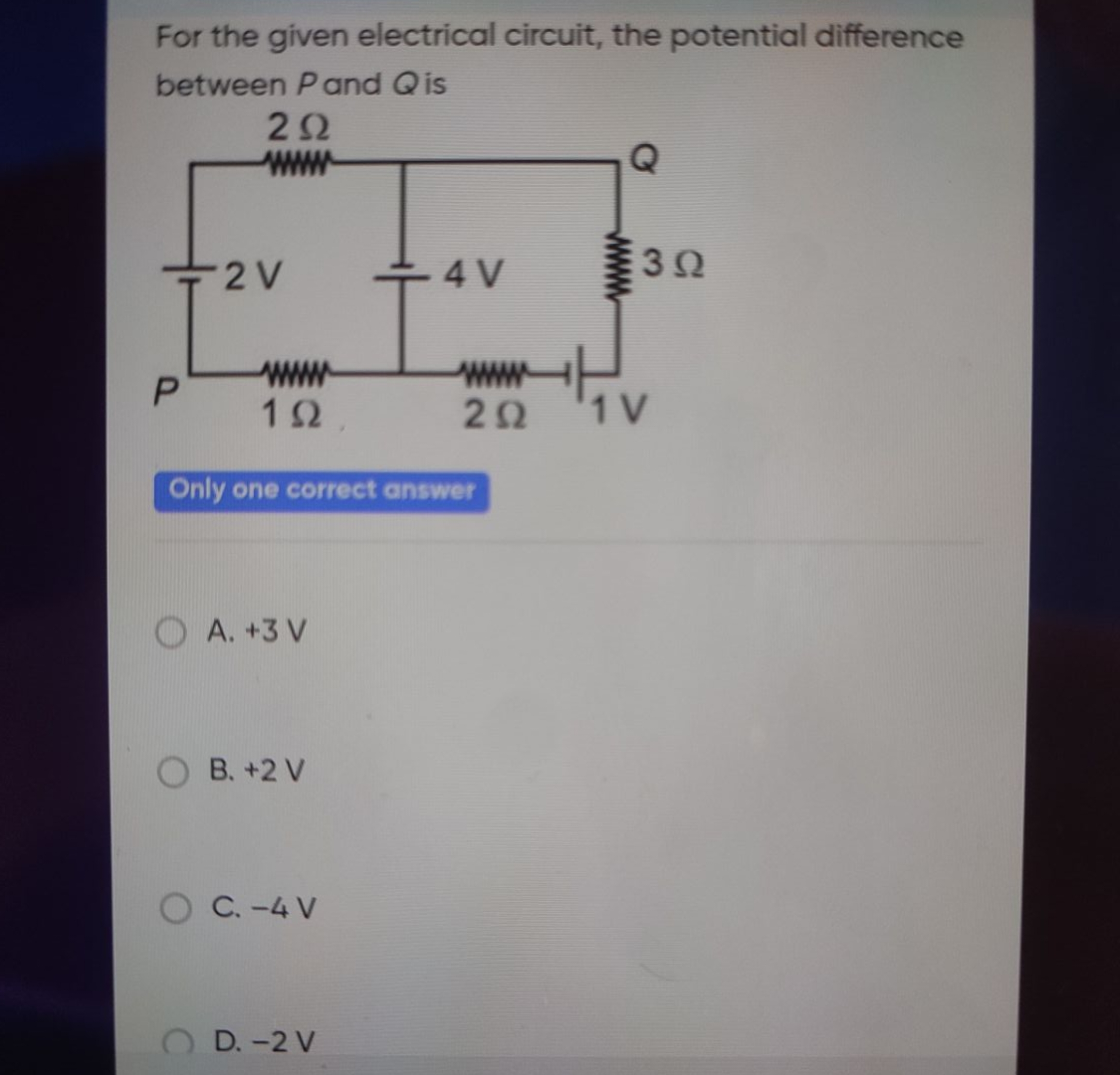 For the given electrical circuit, the potential difference between P a