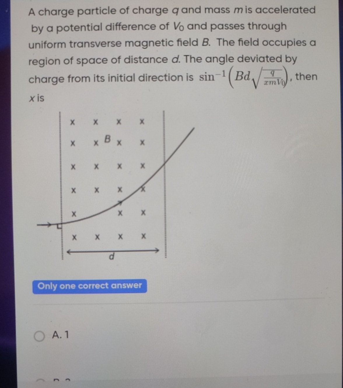 A charge particle of charge q and mass m is accelerated by a potential