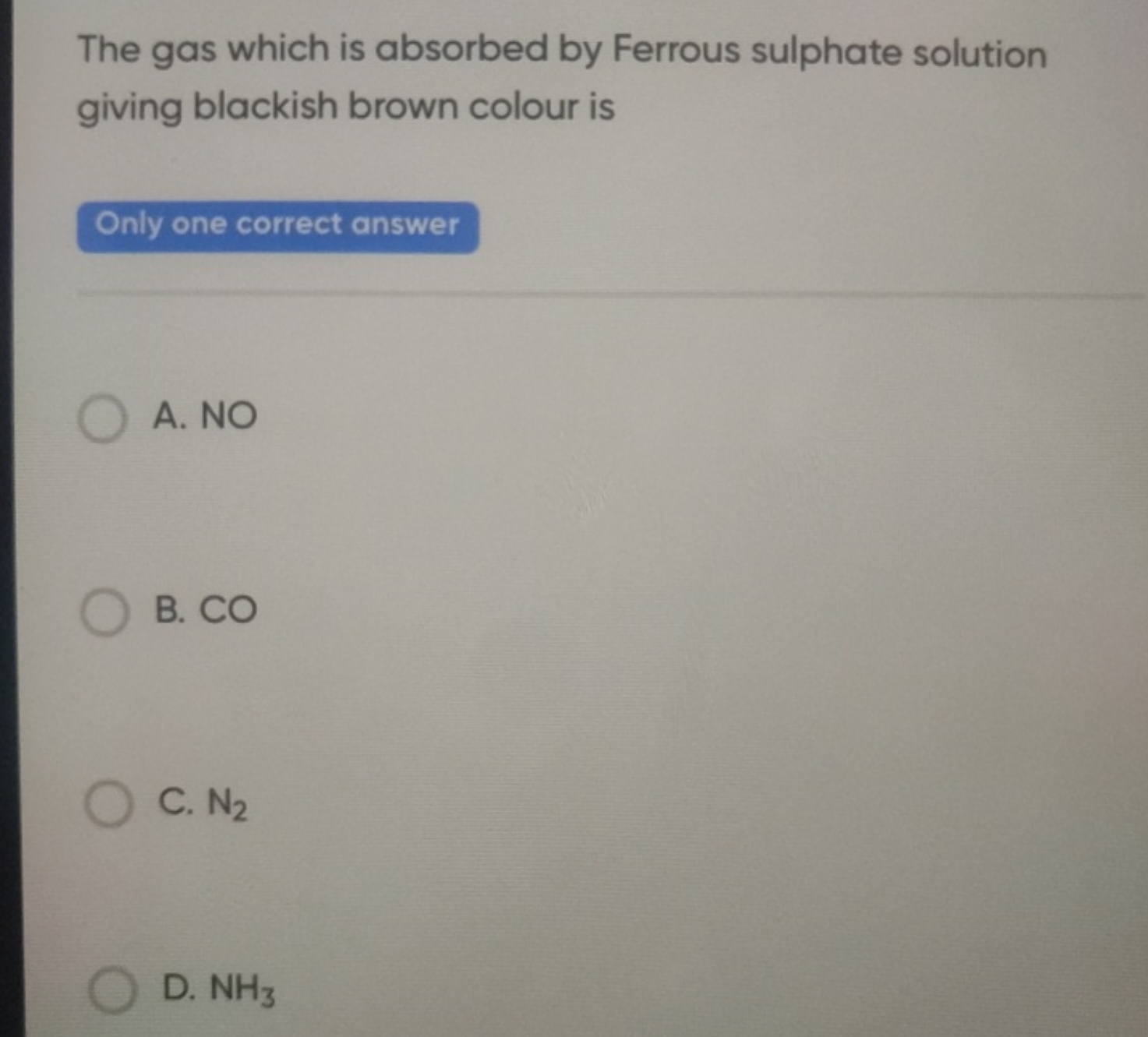 The gas which is absorbed by Ferrous sulphate solution giving blackish