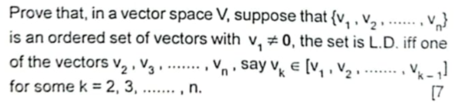 Prove that, in a vector space V, suppose that {v1​,v2​,…….vn​} is an o