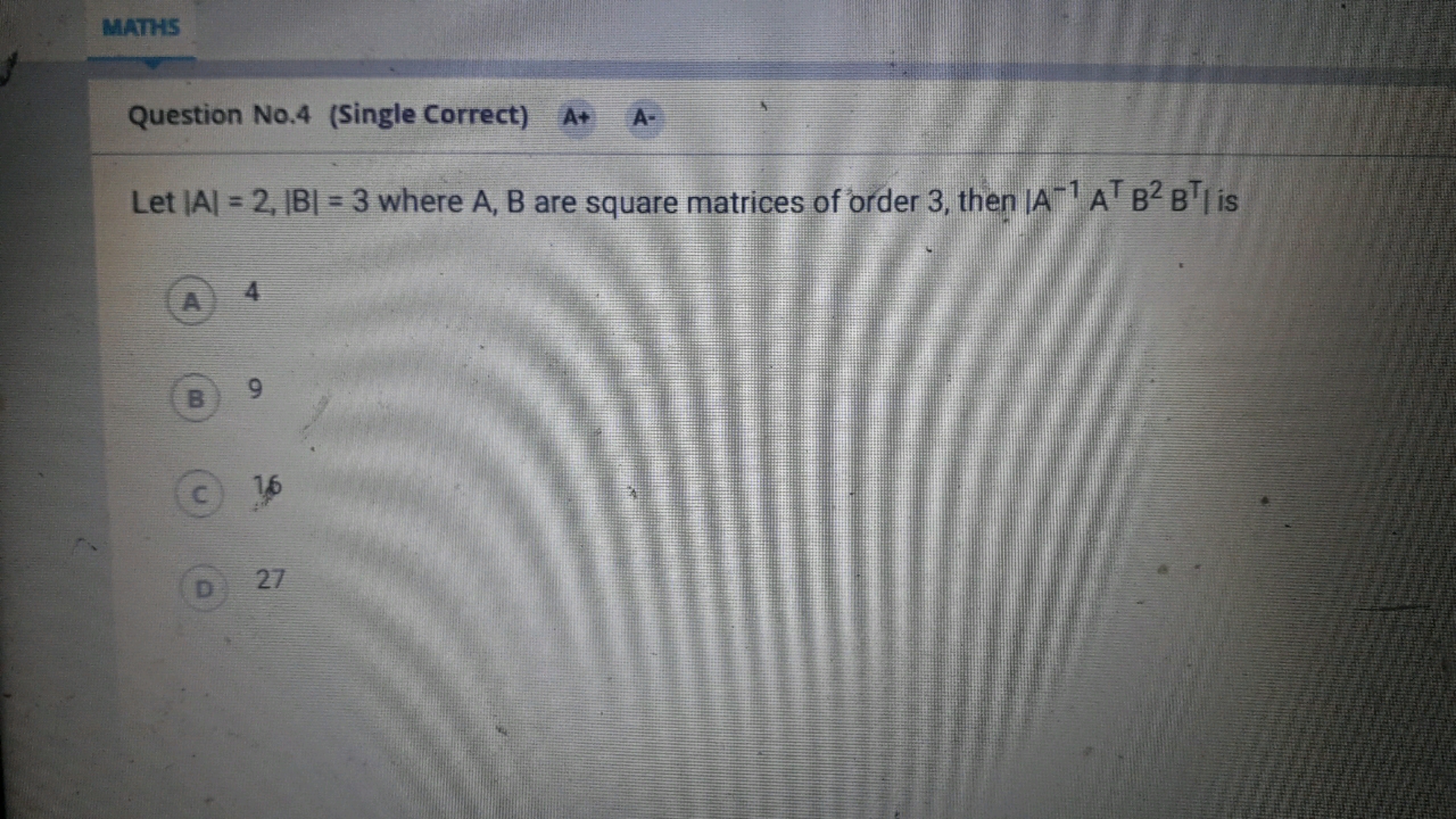 Question No. 4 (Single Correct)
At
A.

Let ∣A∣=2,∣B∣=3 where A,B are s