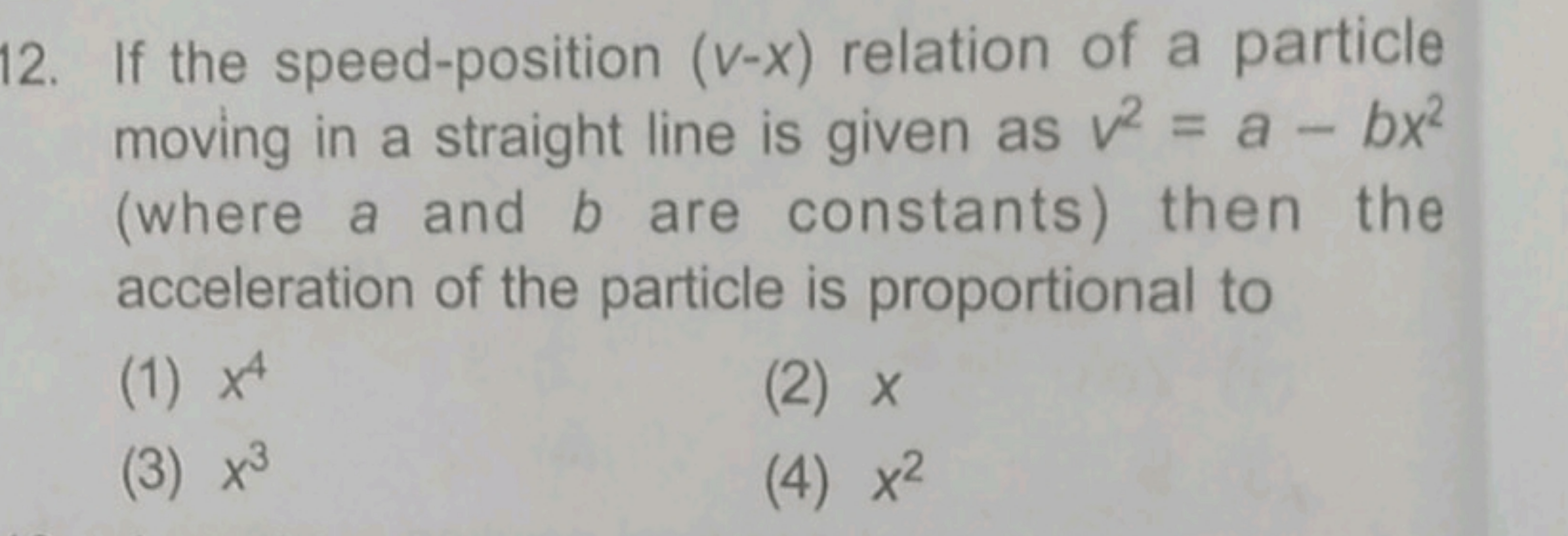 12. If the speed-position (v-x) relation of a particle
moving in a str