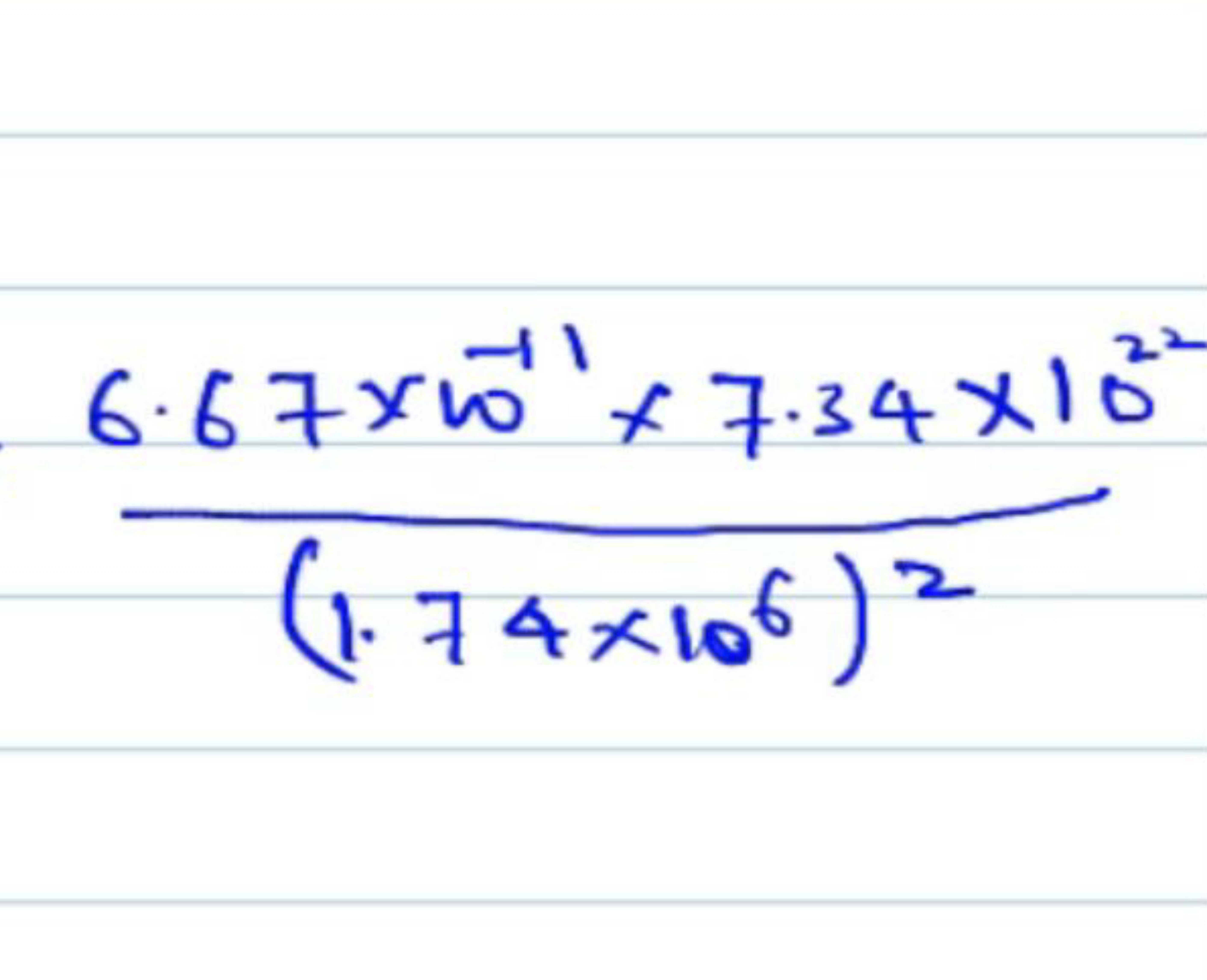 (1.74×106)26.67×10−11×7.34×1022​