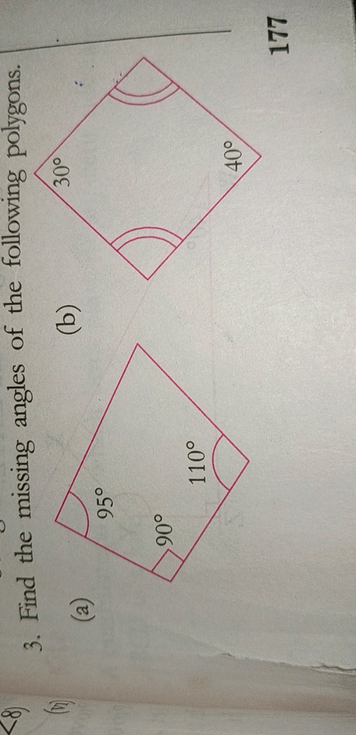 3. Find the missing angles of the following polygons.
(a)
(b)