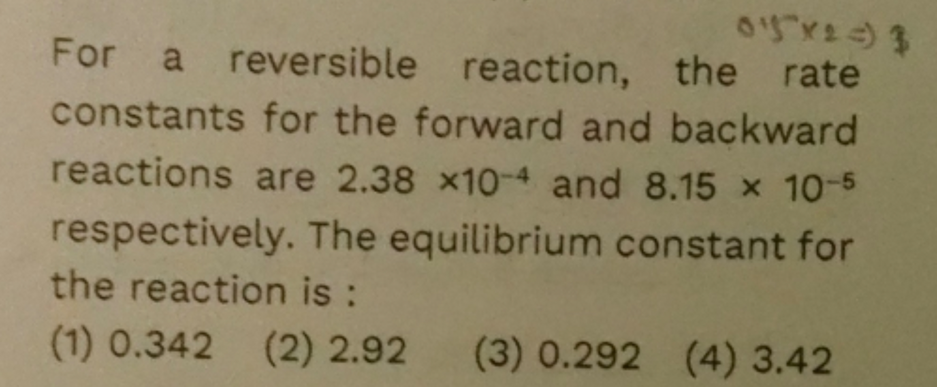 For a reversible reaction, the rate constants for the forward and back