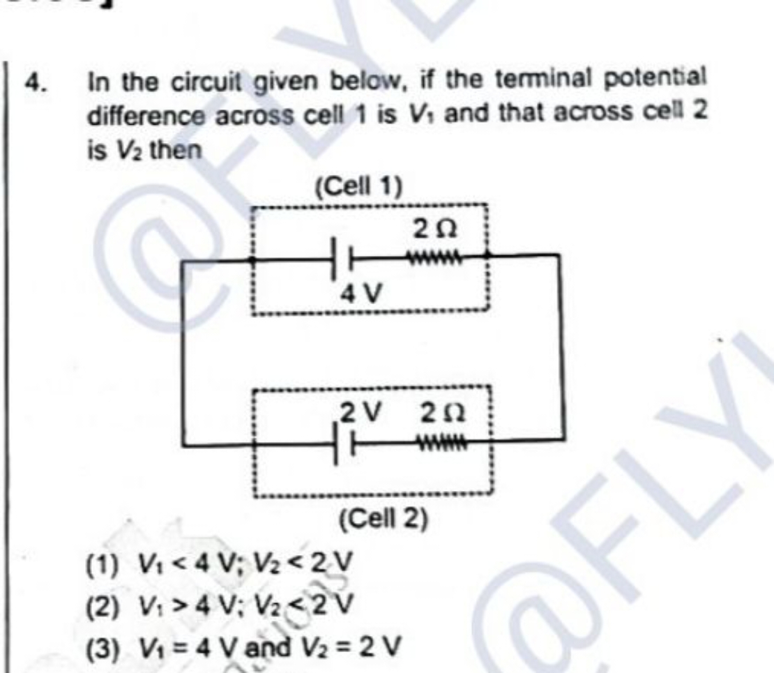 4. In the circuit given below, if the terminal potential difference ac