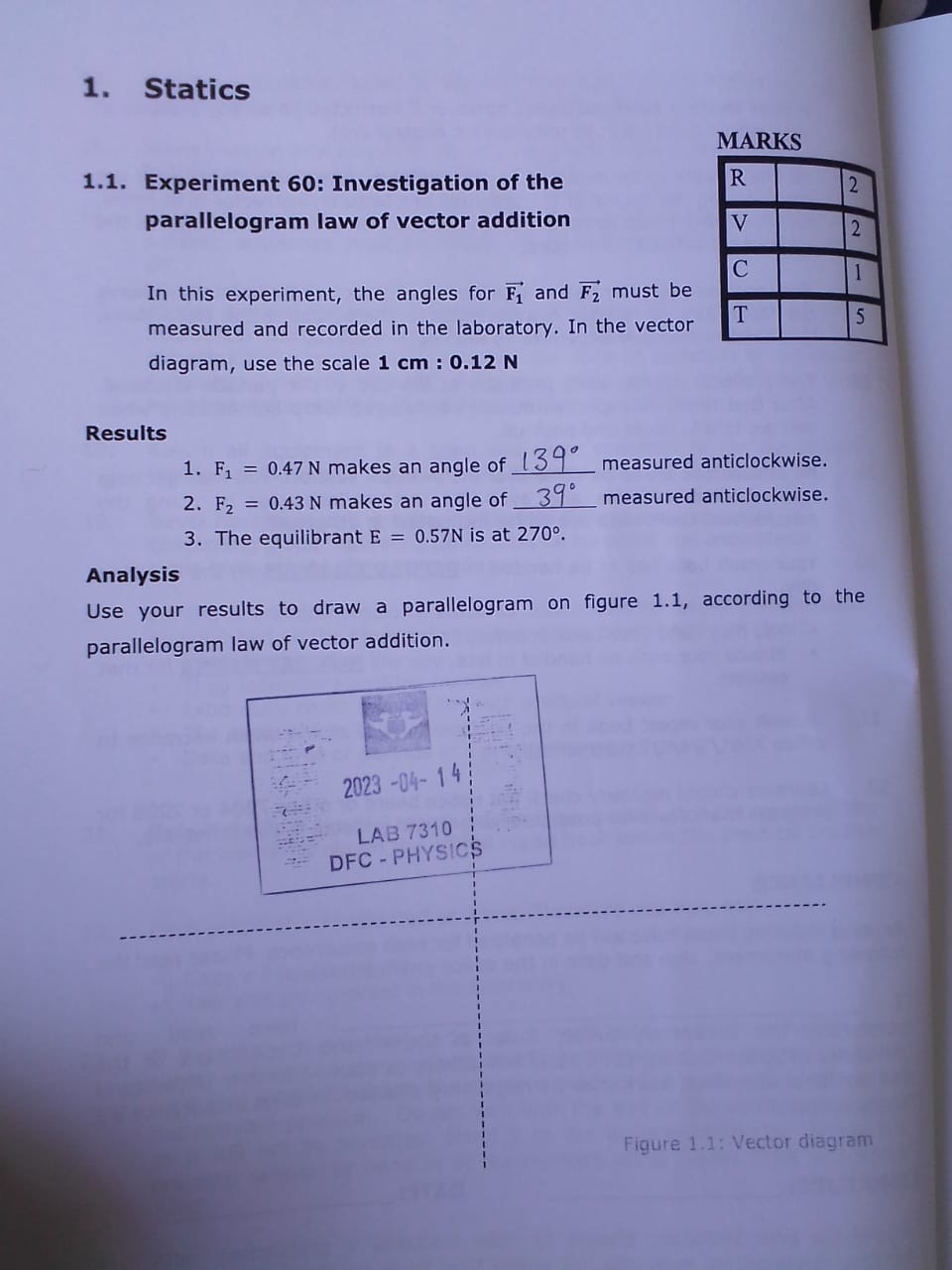 1. Statics
MARKS
1.1. Experiment 60: Investigation of the parallelogra