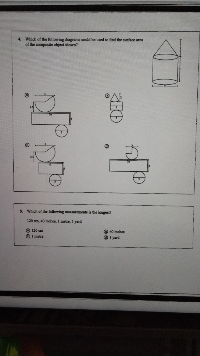 4. Which of the following diagrams could be used to find the surface a