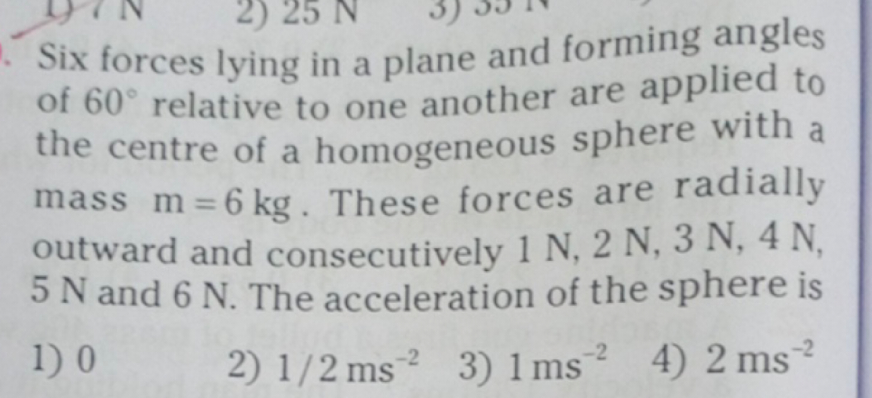 Six forces lying in a plane and forming angles of 60∘ relative to one 