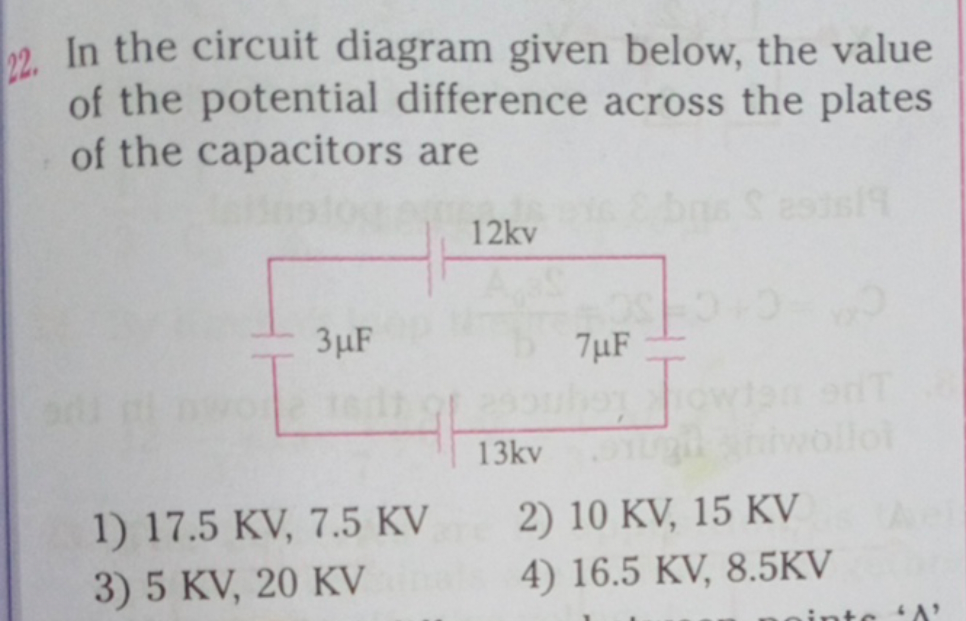 22. In the circuit diagram given below, the value of the potential dif