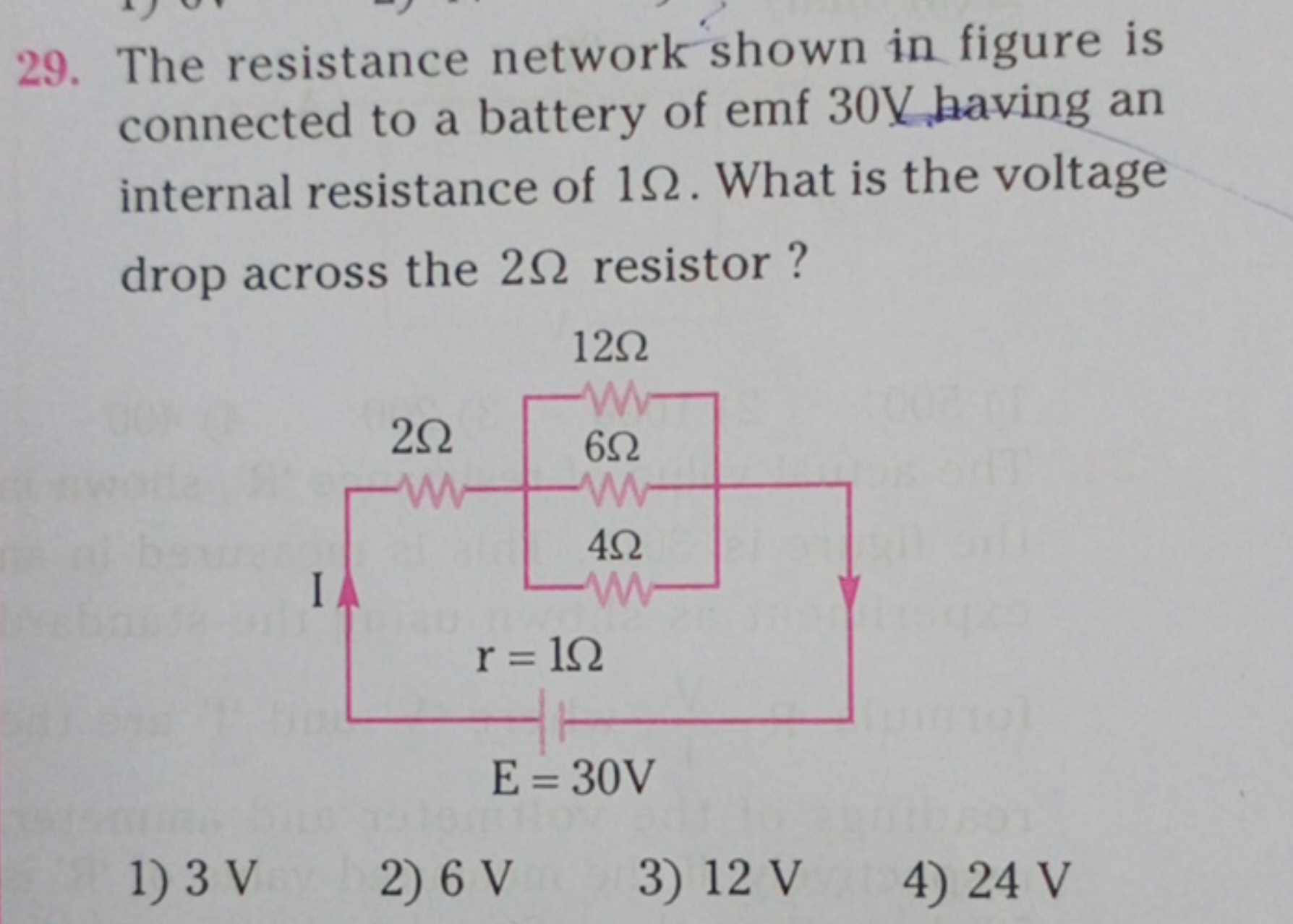 29. The resistance network shown in figure is connected to a battery o