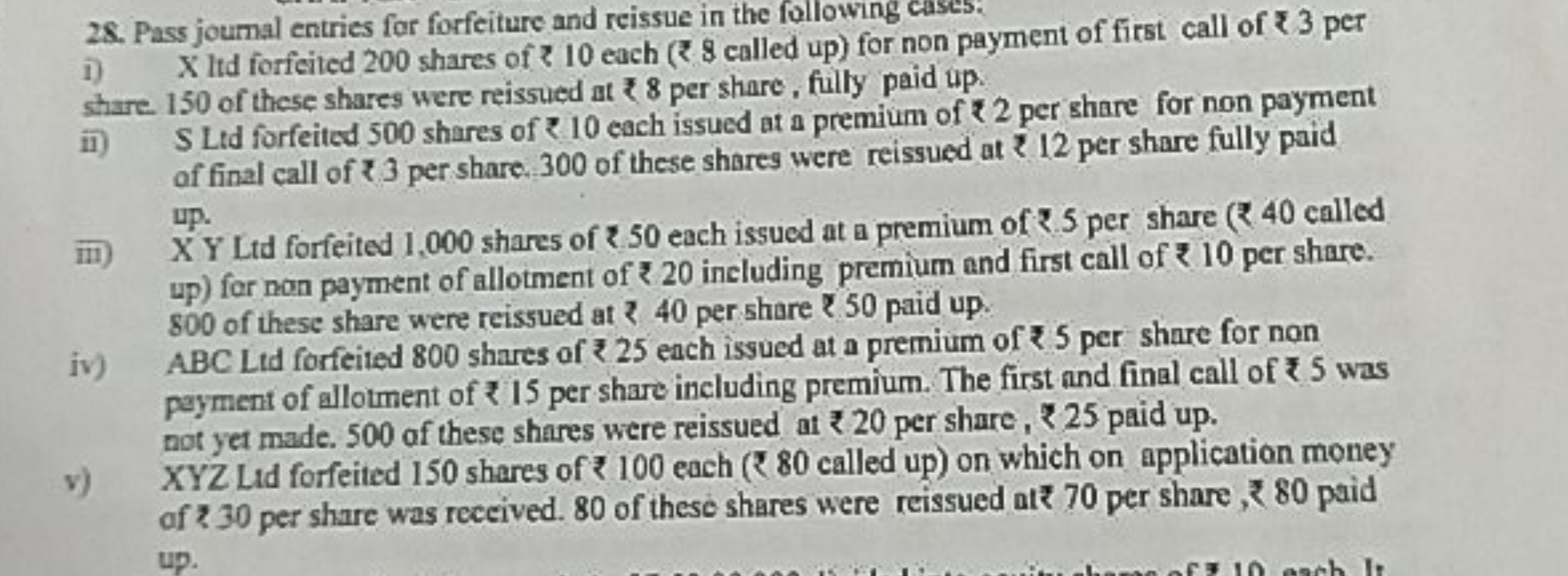 28. Pass journal entries for forfeiture and reissue in the following c