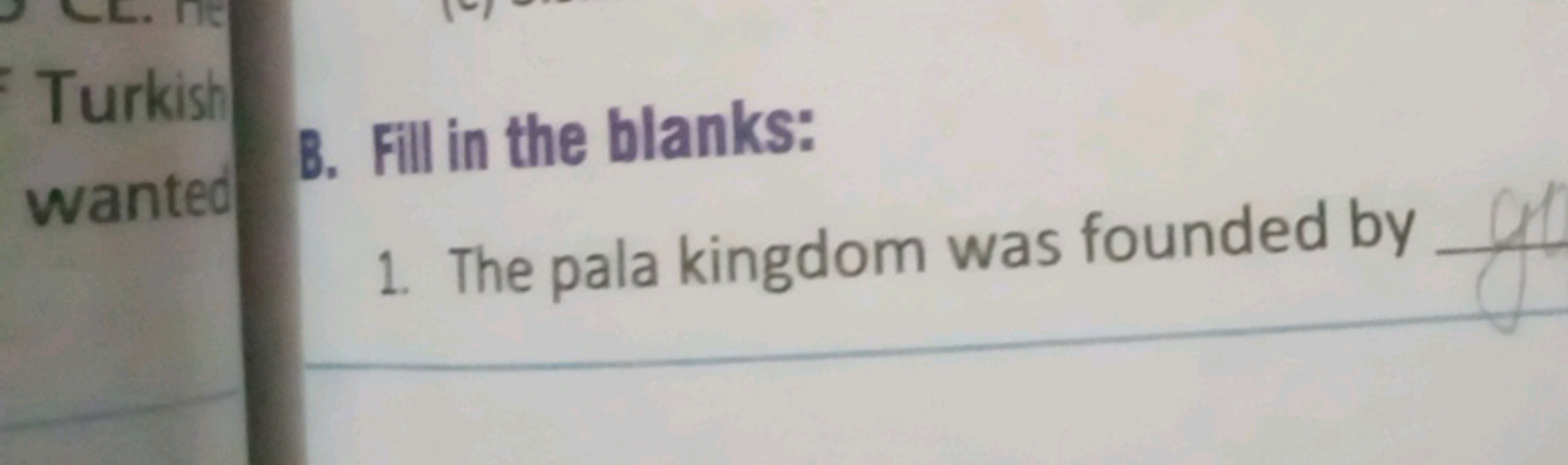 B. Fill in the blanks:
1. The pala kingdom was founded by