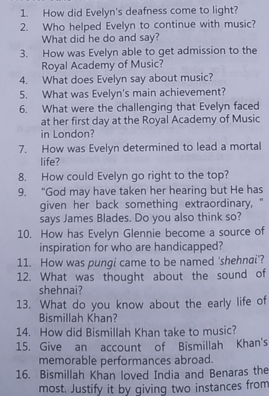 1. How did Evelyn's deafness come to light?
2. Who helped Evelyn to co