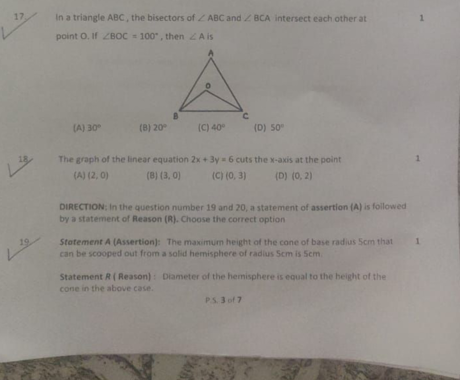 17.
In a triangle ABC, the bisectors of ∠ABC and ∠BCA intersect each o