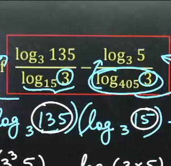 log3 135
log₁53
15
log3 5
og 4053
og ₂ (133) (log 3
33
15
lo (3×5)