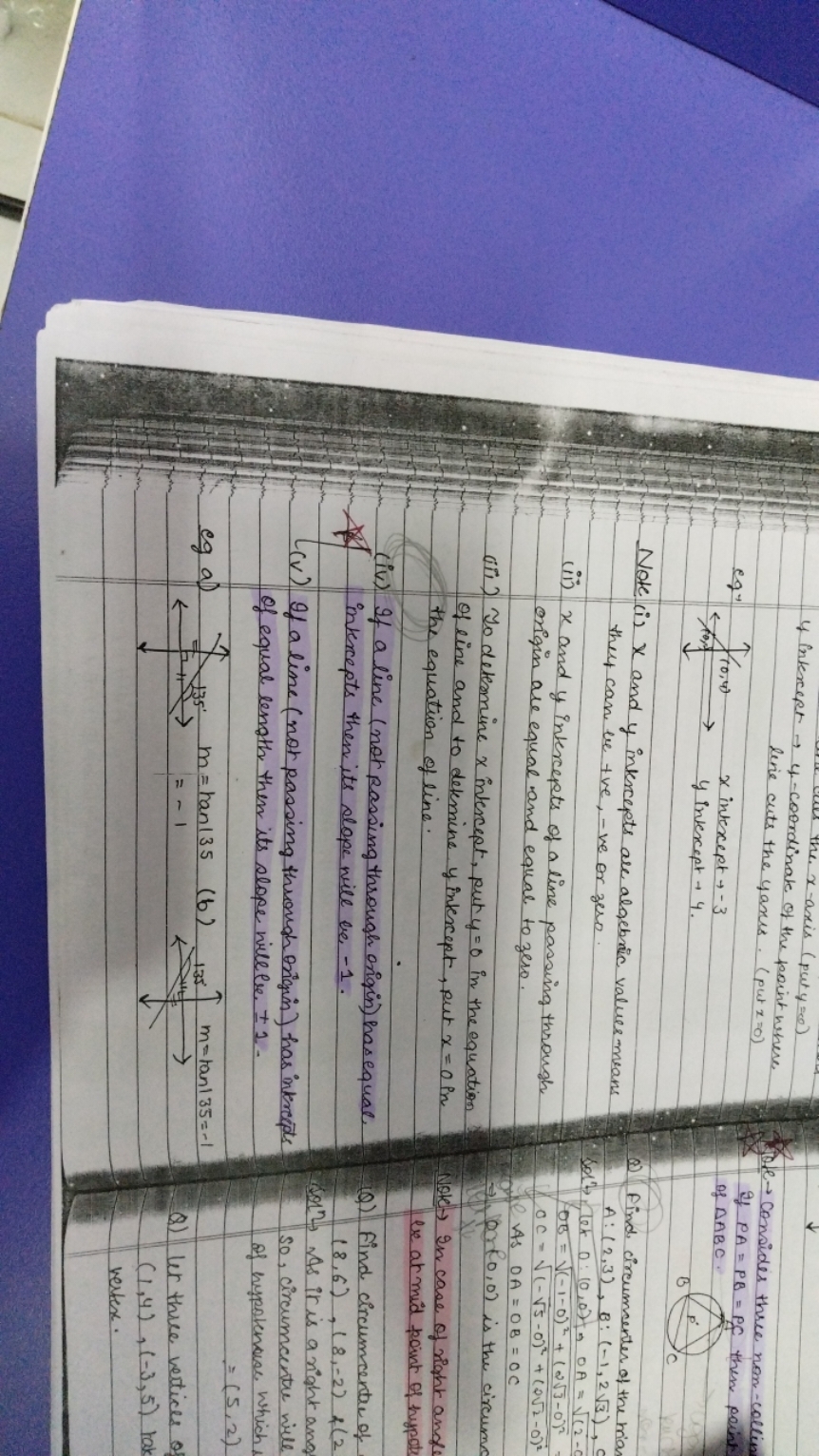 the. x-axis ( put y=0)
y intercept →y-coordinate of the point whether 