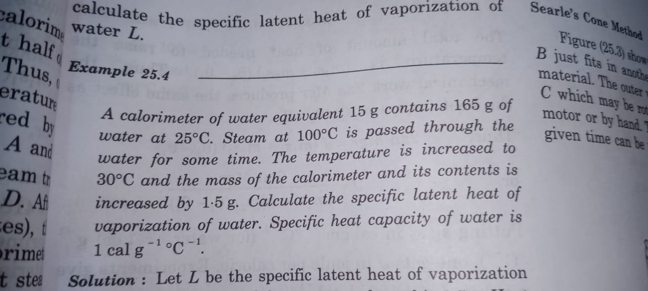 calculate the specific latent heat of vaporization of Searle's Cone Me