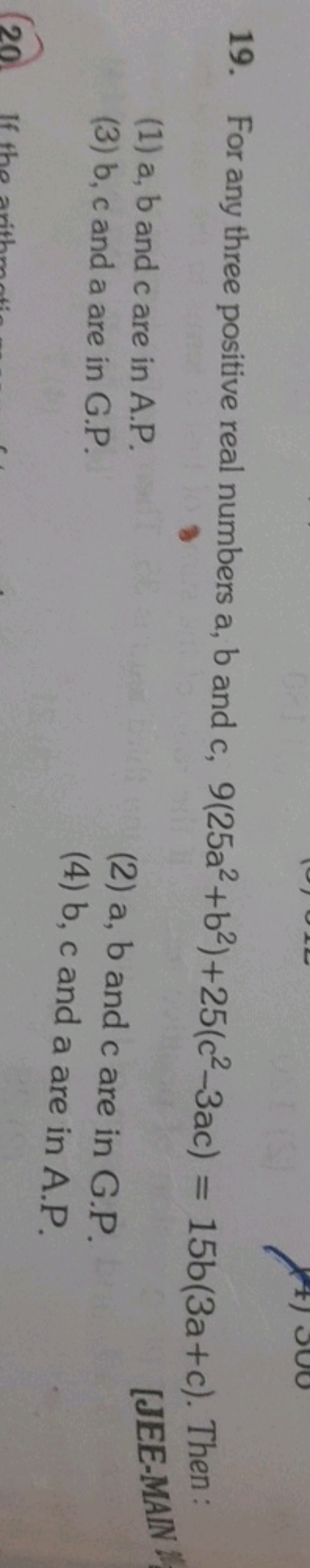 19. For any three positive real numbers a, b and c,9(25a2+b2)+25(c2−3a