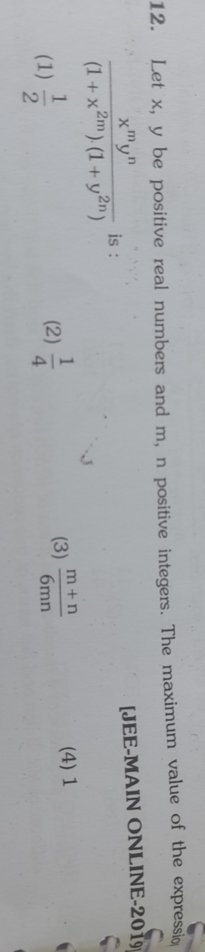 12. Let x,y be positive real numbers and m,n positive integers. The ma