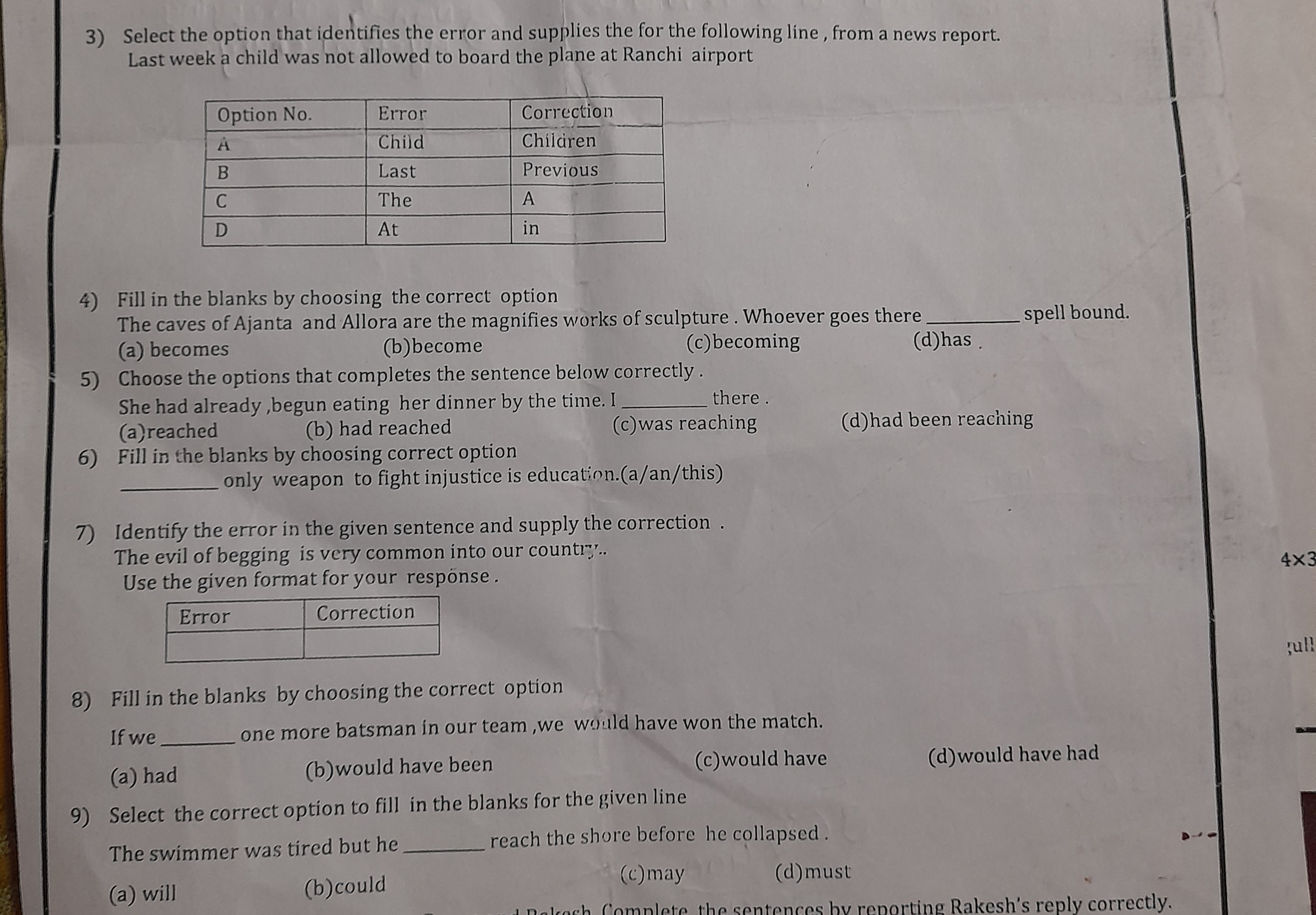 3) Select the option that identifies the error and supplies the for th