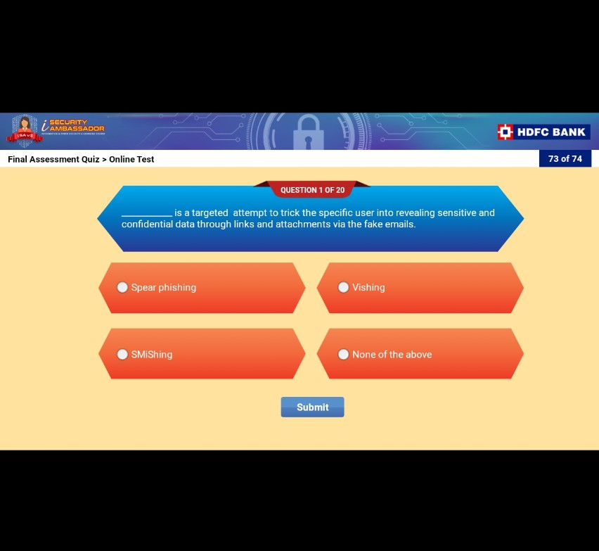 i SECURITY
UAMBASSADOR
risave
Final Assessment Quiz > Online Test
42​=