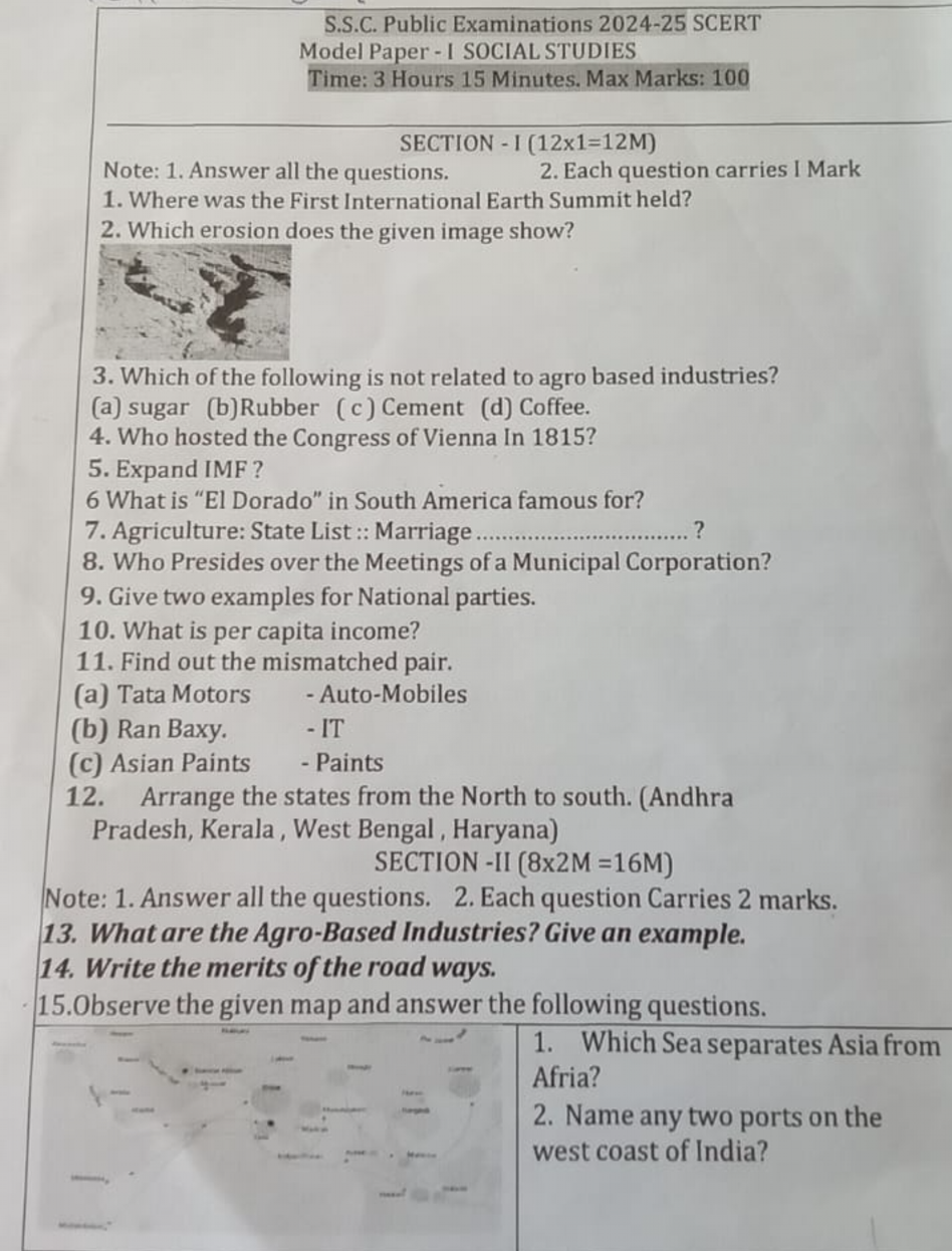 S.S.C. Public Examinations 2024-25 SCERTModel Paper - I SOCIAL STUDIES..