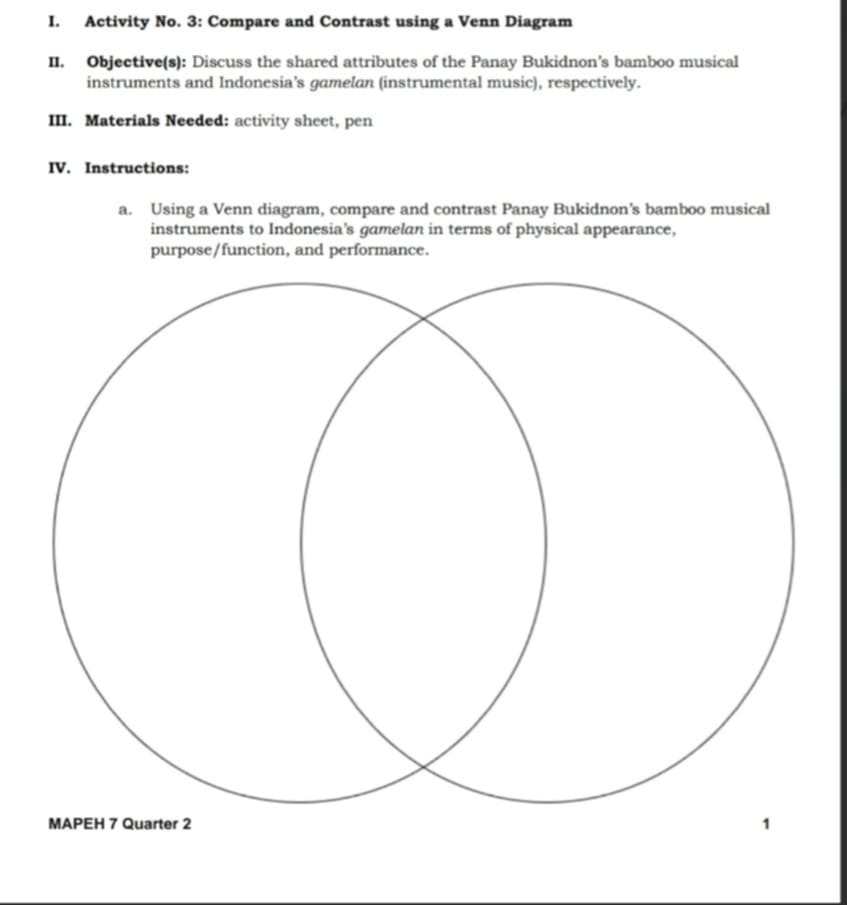 Activity No. 3: Compare and Contrast using a Venn Diagram II. Objective(s..