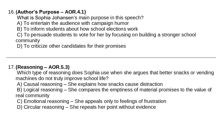 (Author's Purpose - AOR.4.1) What is Sophia Johansen's main purpose in th..