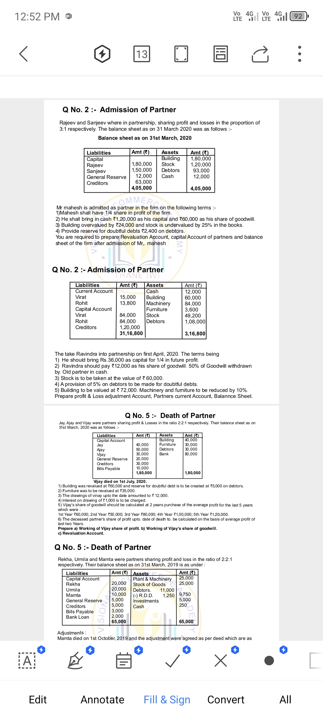 12:52 PM
92
13

Q No. 2 :- Admission of Partner
Rajeev and Sanjeev whe