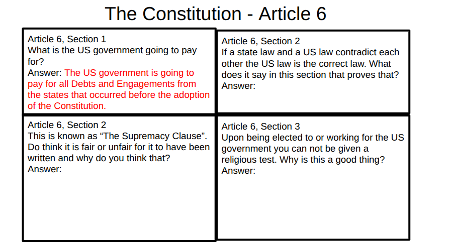 Article 6, Section 1 What is the US government going to pay for? Answer: