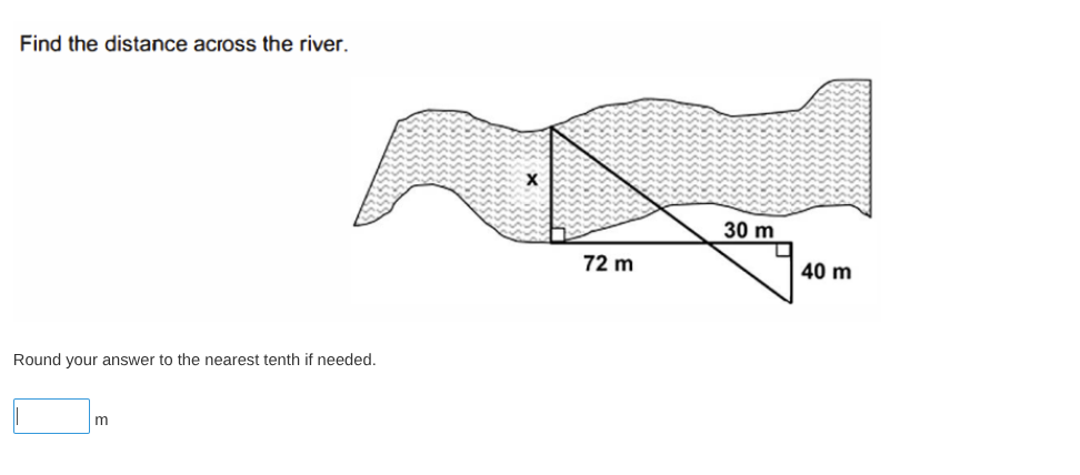 Find the distance across the river. Round your answer to the nearest ten..