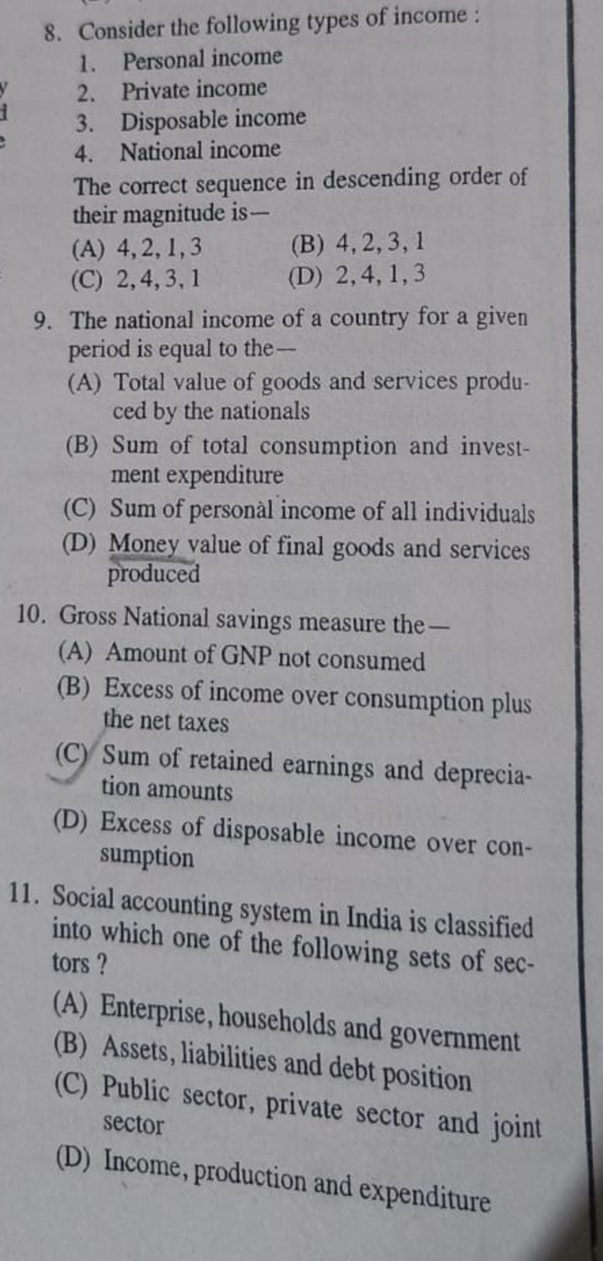 8. Consider the following types of income:1.y2.3.e4.Personal incom..