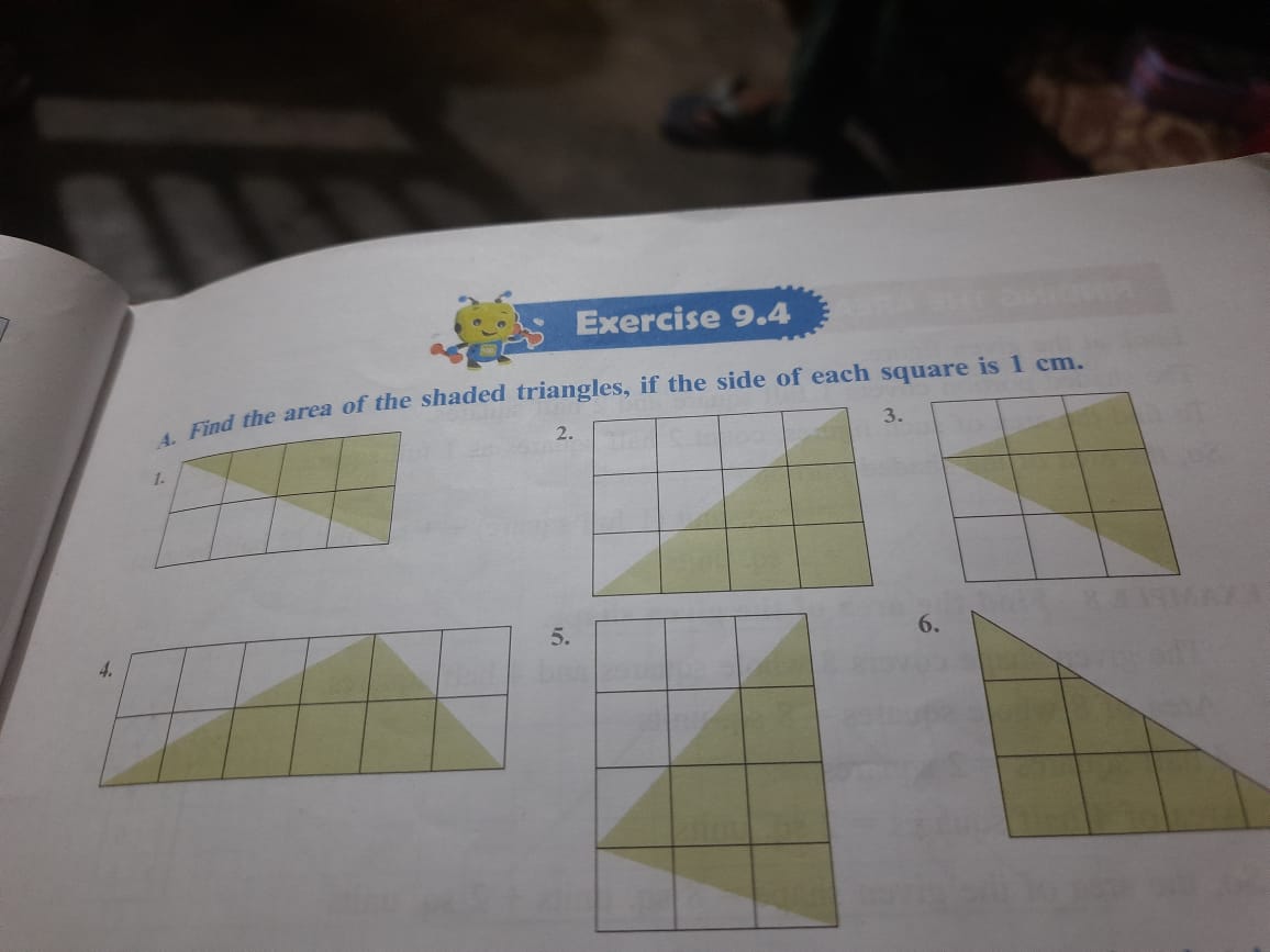 Exercise 9.4
A. Find the area of the shaded triangles, if the side of 