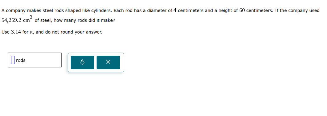 A company makes steel rods shaped like cylinders. Each rod has a diameter..