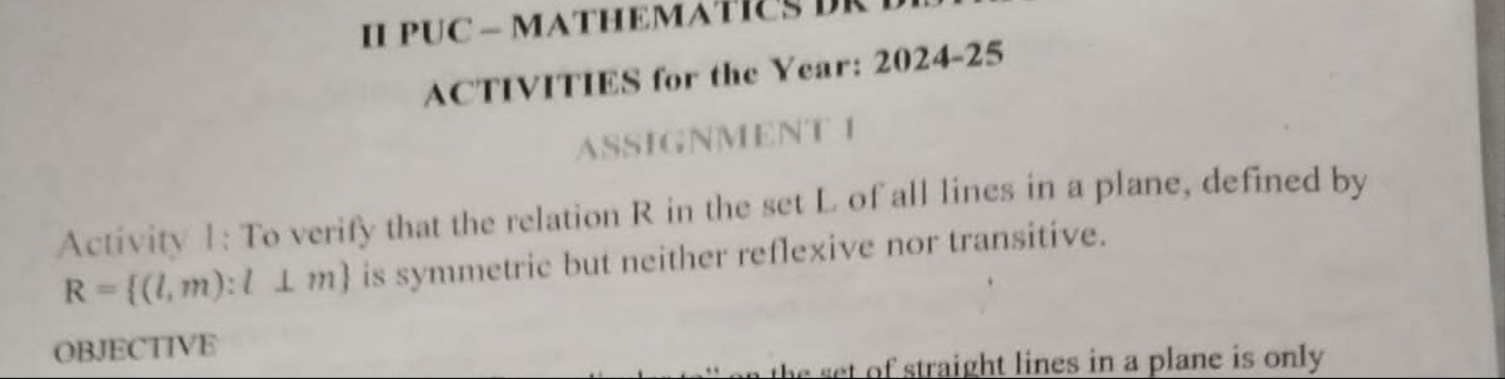 II PUC - MATHEMATICSDN
ACTIVITIES for the Year: 2024-25
AsSIGNMENT I
A