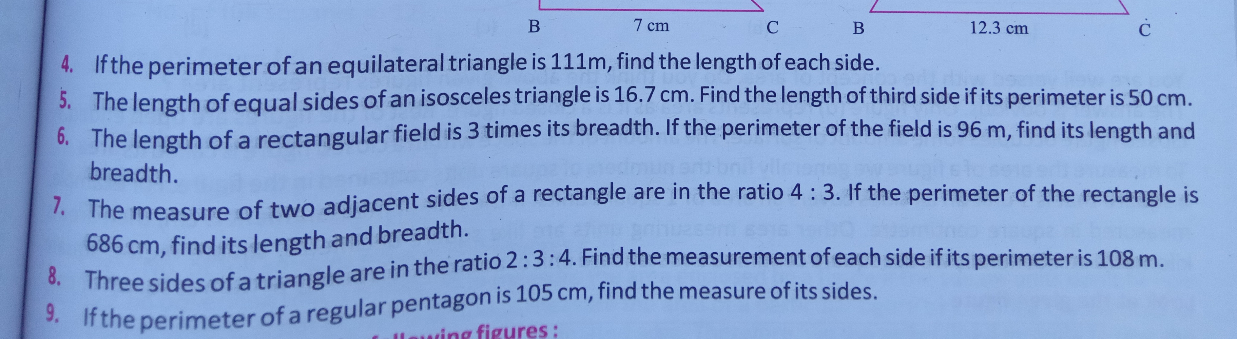 B
7 cm
C
B
12.3 cm
C˙
4. If the perimeter of an equilateral triangle i