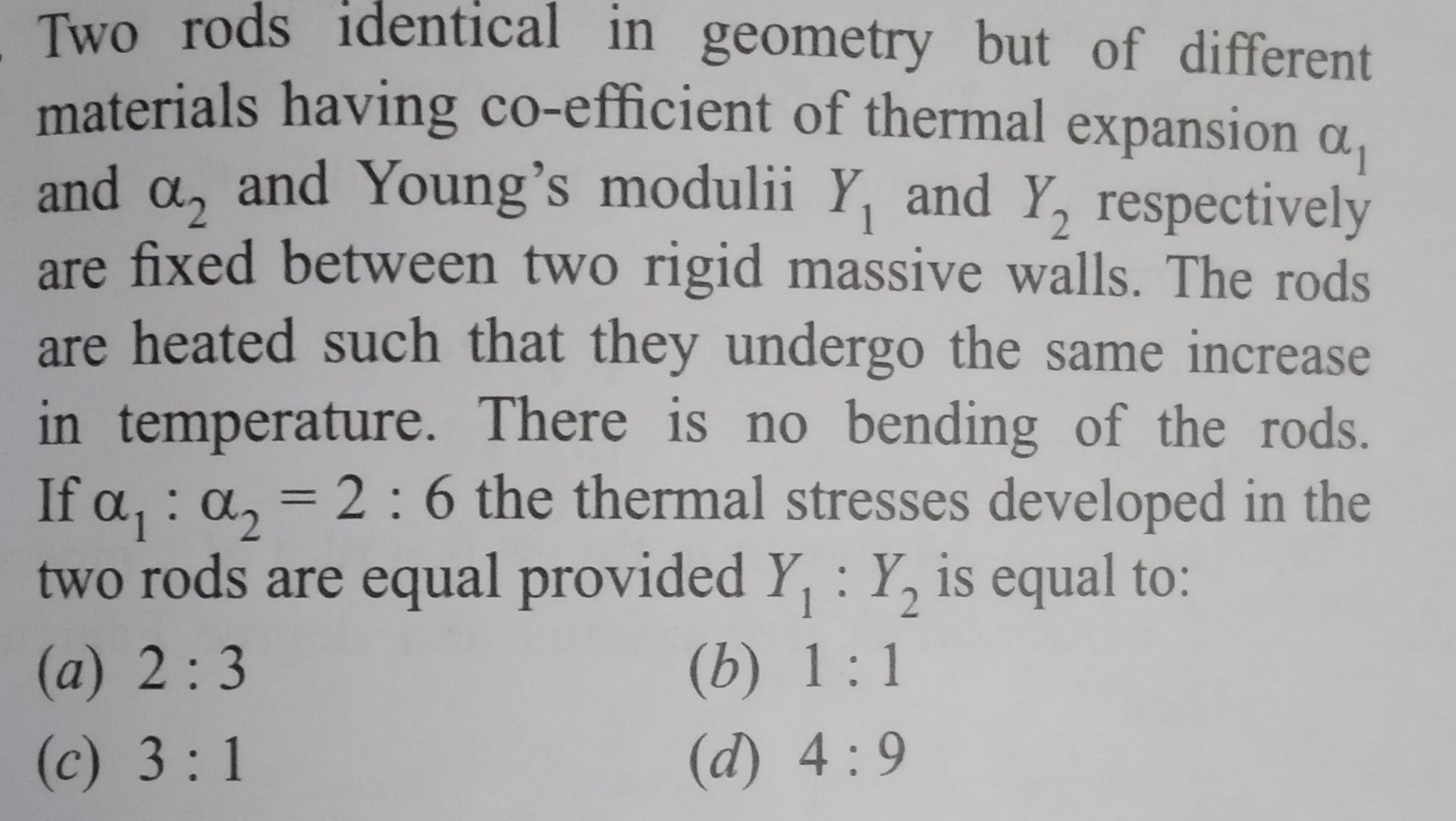 Two rods identical in geometry but of different materials having co-ef